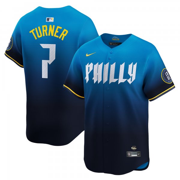 Men's Philadelphia Phillies #7 Trea Turner Nike Blue 2024 City Connect Limited Player Jersey