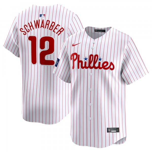 Men's #12 Philadelphia Phillies Kyle Schwarber Nike White 2024 MLB World Tour London Series Home Limited Player Jersey