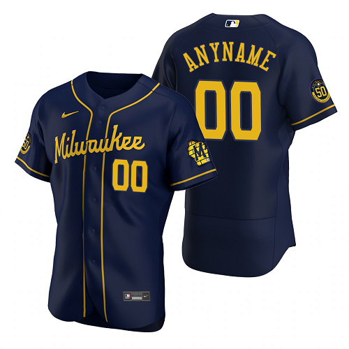 Men's Milwaukee Brewers Custom Nike Navy 2020 Alternate Jersey