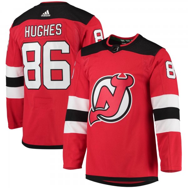 Men's New Jersey Devils Jack Hughes adidas Red Home Primegreen Player Jersey