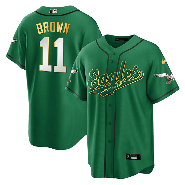 Men's Philadelphia Eagles #11 A.J. Brown Green Baseball Stitched Jersey