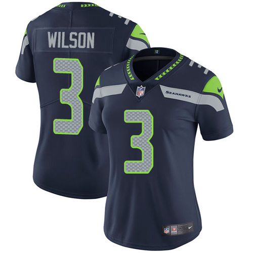 Nike Seattle Seahawks #3 Russell Wilson Steel Blue Team Color Women's Stitched NFL Vapor Untouchable Limited Jersey