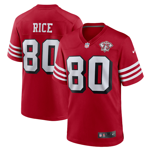 Men's San Francisco 49ers #80 Jerry Rice Nike Scarlet 75th Anniversary Alternate Retired Player Limited Jersey