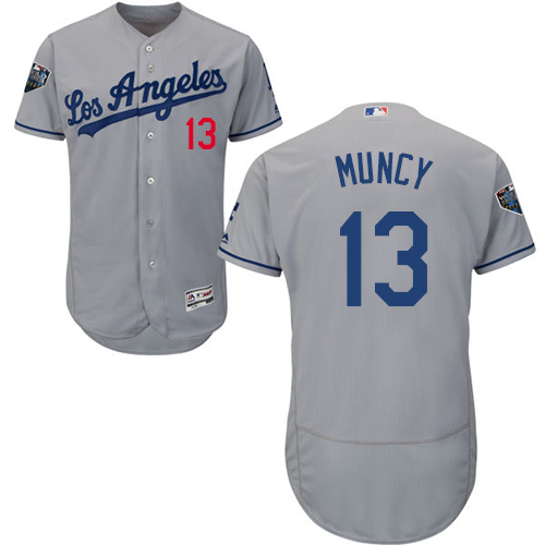 Men's Los Angeles Dodgers #13 Max Muncy Majestic Grey Road MLB 2018 World Series Flex Base Jersey