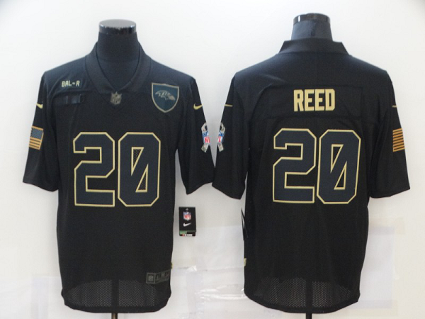 Men's Baltimore Ravens #20 Ed Reed Black 2020 Salute To Service Stitched NFL Nike Limited Jersey