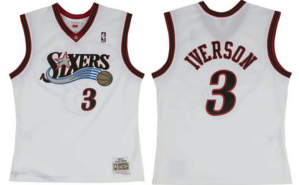 Men's Philadelphia 76ers #3 Iverson Royal Mitchell and Ness White NBA Jersey