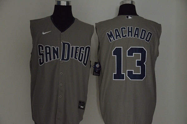 Men's San Diego Padres #13 Manny Machado Gray 2020 Cool and Refreshing Sleeveless Fan Stitched MLB Nike Jersey