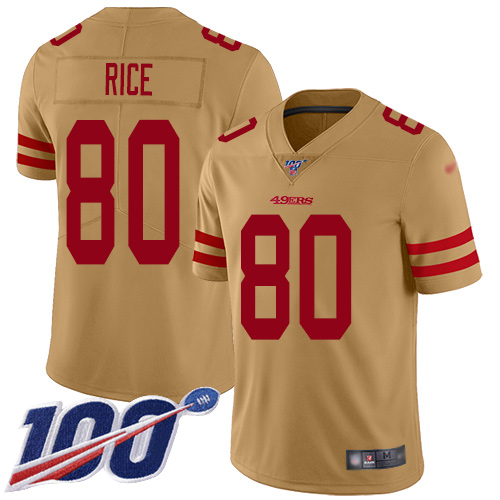 San Francisco 49ers #80 Jerry Rice Gold Youth Stitched NFL Limited Inverted Legend 100th Season Jersey