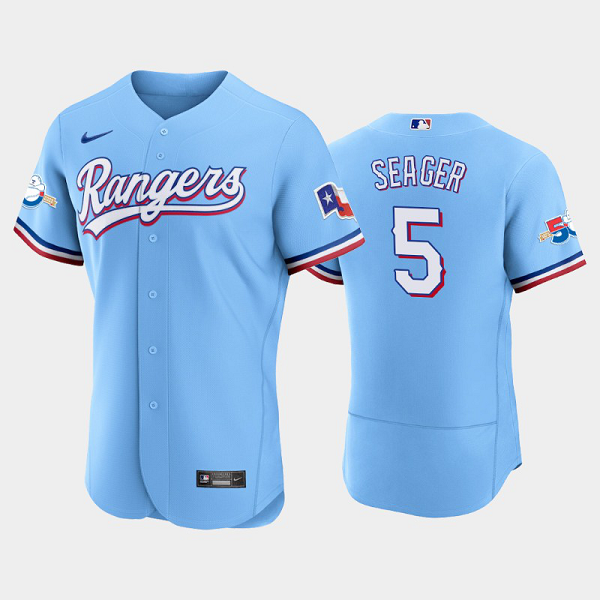 Men's Texas Rangers #5 Corey Seager 50th Anniversary Alternate Light Blue MLB Flex Base Jersey