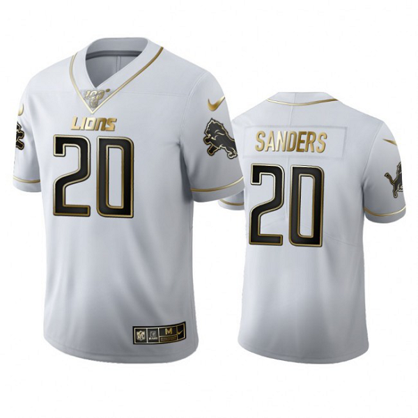 Detroit Lions #20 Barry Sanders Men's Nike White Golden Edition Vapor Limited NFL 100 Jersey