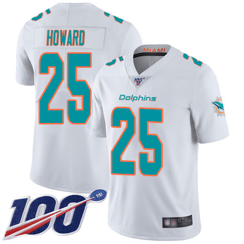 Miami Dolphins #25 Xavien Howard White Men's Stitched NFL 100th Season Vapor Limited Jersey