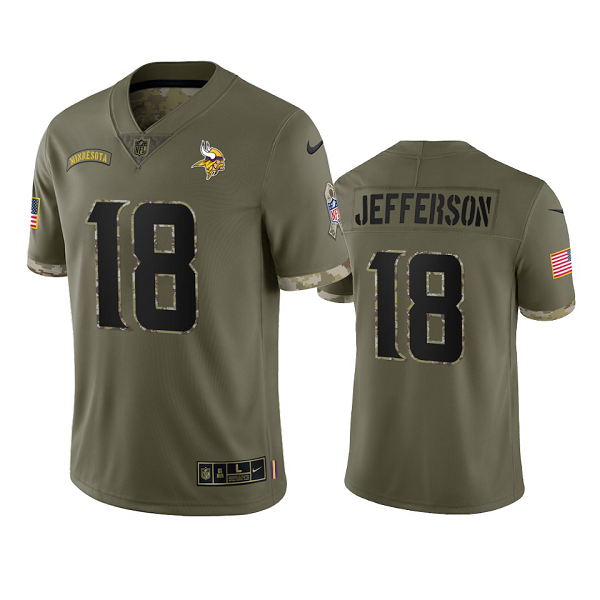 Minnesota Vikings Justin Jefferson Olive 2022 Salute To Service Limited Jersey #18