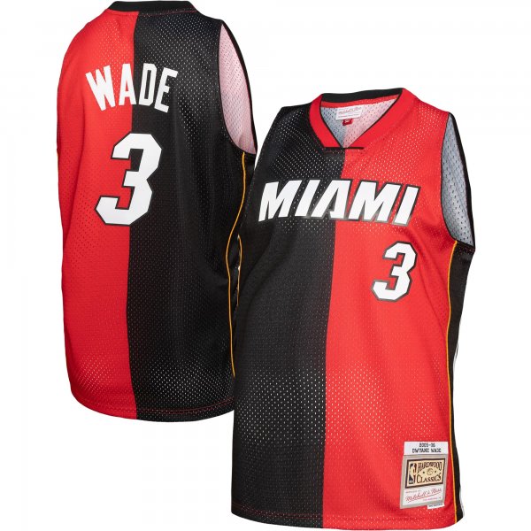 Men's Miami Heat Dwyane Wade Mitchell & Ness Black/Red Hardwood Classics 2005/06 Split Swingman Jersey