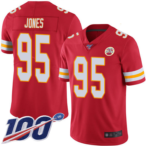 Men's Kansas City Chiefs #95 Chris Jones Red Team Color Stitched NFL 100th Season Vapor Limited Jersey