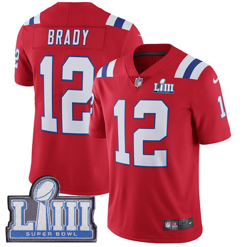 Nike New England Patriots #12 Tom Brady Red Alternate Super Bowl LIII Bound Men's Stitched NFL Vapor Untouchable Limited Jersey