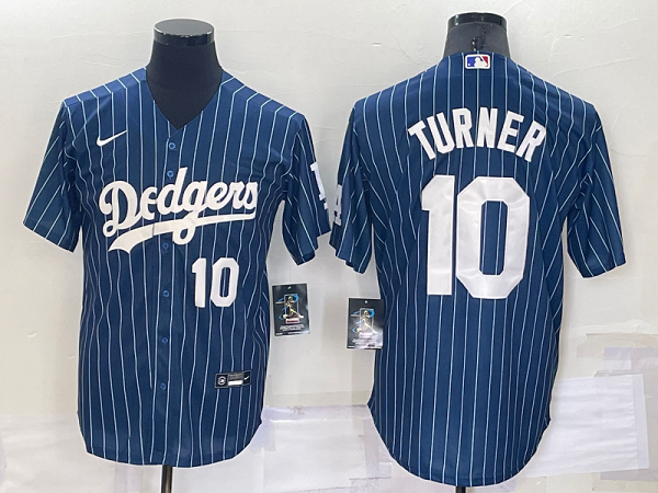 Men's Nike Los Angeles Dodgers #10 Justin Turner Blue Throwback MLB Cool Base Jersey