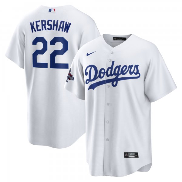 Men's #22 Los Angeles Dodgers Clayton Kershaw Nike White 2024 World Series Champions Home Player Jersey