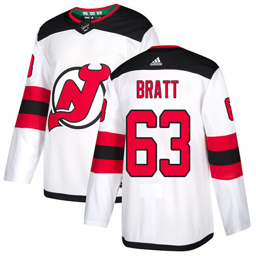 Men's Adidas New Jersey Devils #63 Jesper Bratt White Reebok Jersey NHL Away Jersey