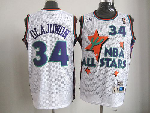 Men's Houston Rockets #34 Hakeem Olajuwon White All Star 1995 Stitched NBA Jersey