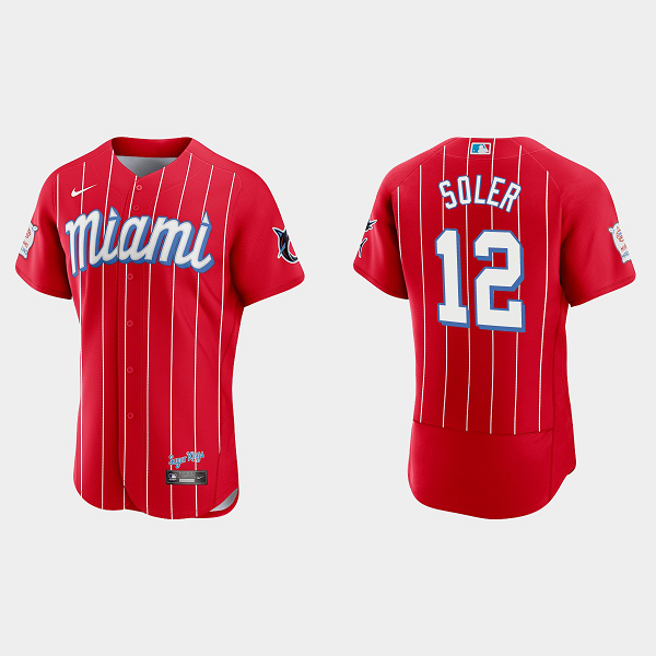 Men's Miami Marlins #12 Jorge Soler Red 2021 City Connect Flex Base MLB Jersey