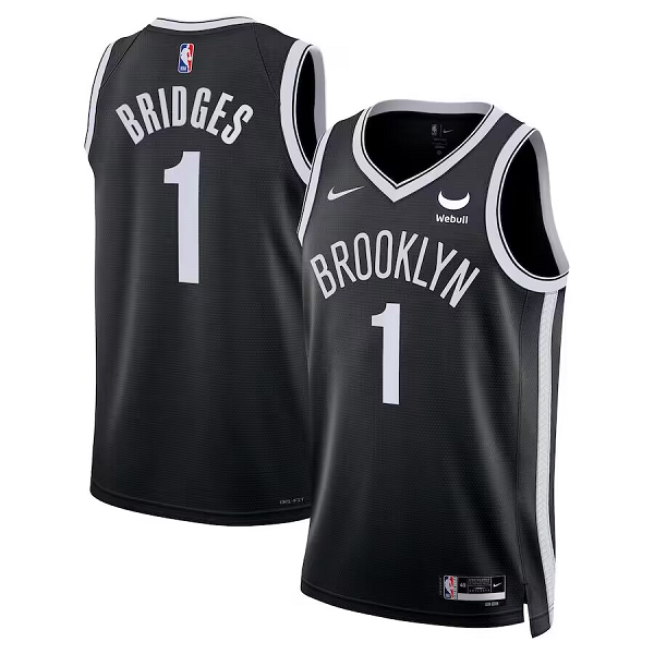 Men's Brooklyn Nets #1 Mikal Bridges Nike Black Icon 2022/23 Swingman Badge Player Jersey