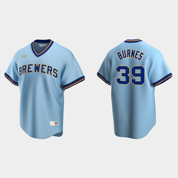 Men's Milwaukee Brewers #39 Corbin Burnes MLB Powder Blue Cooperstown Collection Road Jersey