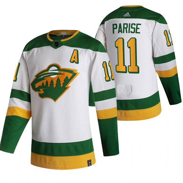 Minnesota Wild #11 Zach Parise White Men's Adidas 2020-21 Reverse Retro Alternate NHL Jersey