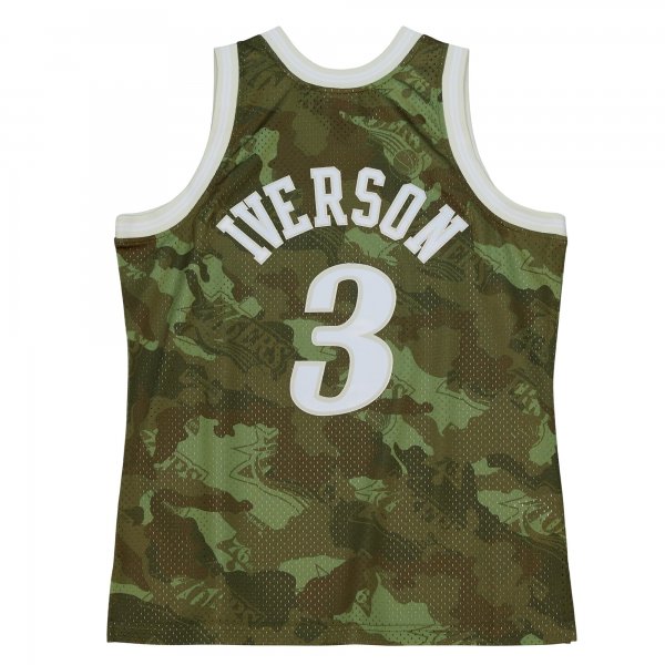 Men's Philadelphia 76ers Allen Iverson Mitchell & Ness Camo Hardwood Classics 1997/98 Ghost Green Swingman Jersey