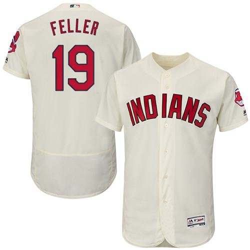 Cleveland Indians #19 Bob Feller Cream Flexbase Collection Stitched MLB Jersey