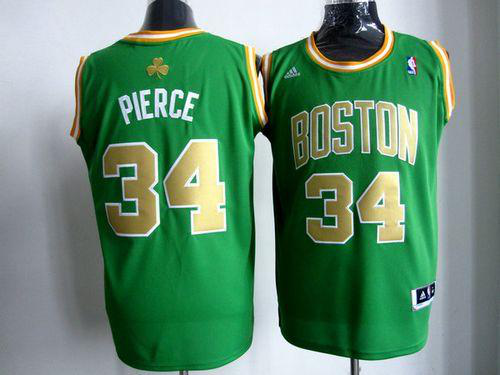 Men's Boston Celtics #34 Paul Pierce Stitched Green Gold Number NBA Jersey