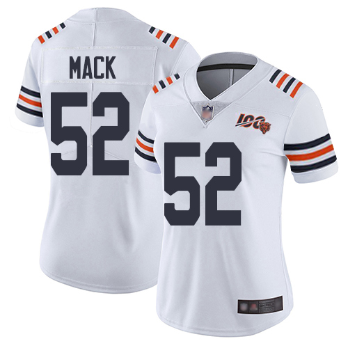 Women's Nike Chicago Bears #52 Khalil Mack White 2019 100th Season Alternate Classic Limited NFL Jersey