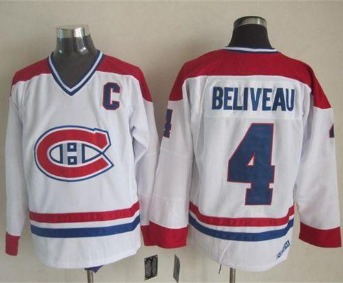 Montreal Canadiens #4 Jean Beliveau White CH-CCM Throwback Stitched NHL Jersey