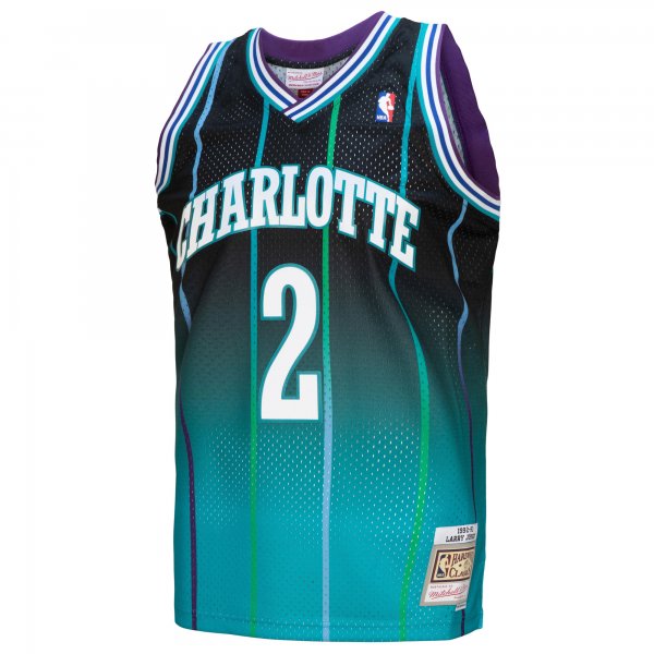 Men's Charlotte Hornets Larry Johnson Mitchell & Ness Teal/Black 1992/93 Hardwood Classics Fadeaway Swingman Player Jersey