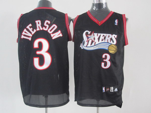 Men's Philadelphia 76ers #3 Allen Iverson Black Stitched NBA Jersey