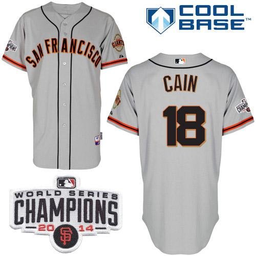 San Francisco Giants #18 Matt Cain Grey W/2014 World Series Champions Patch Stitched MLB Jersey