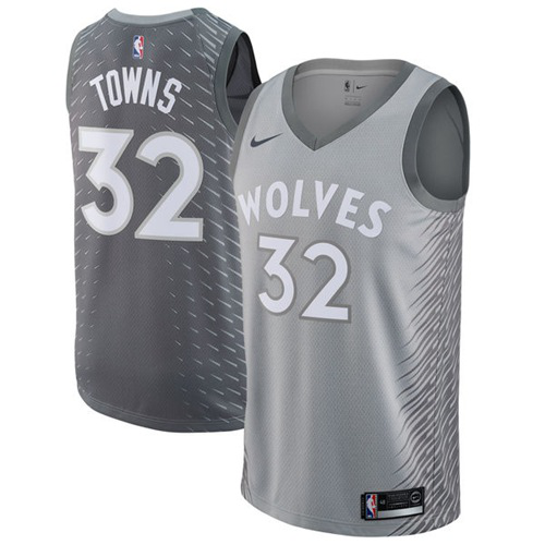 Men's Nike Minnesota Timberwolves #32 Karl-Anthony Towns Silver Swingman City Edition NBA Jersey