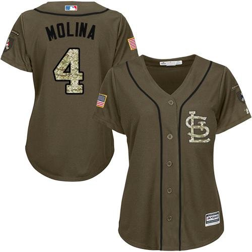 St. Louis Cardinals #4 Yadier Molina Green Salute to Service Women's Stitched MLB Jersey