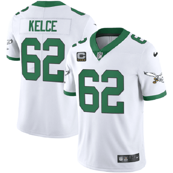 Men's Philadelphia Eagles #62 Jason Kelce Kelley Green Throwback White Limited NFL jersey