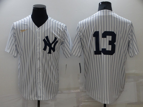 Men's Nike New York Yankees #13 Alex Rodriguez White Strip Throwback Cool Base MLB Stitched Jersey