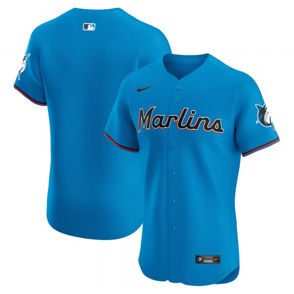 Men's Miami Marlins  Nike Blue Alternate Vapor Premier Elite Patch Jersey