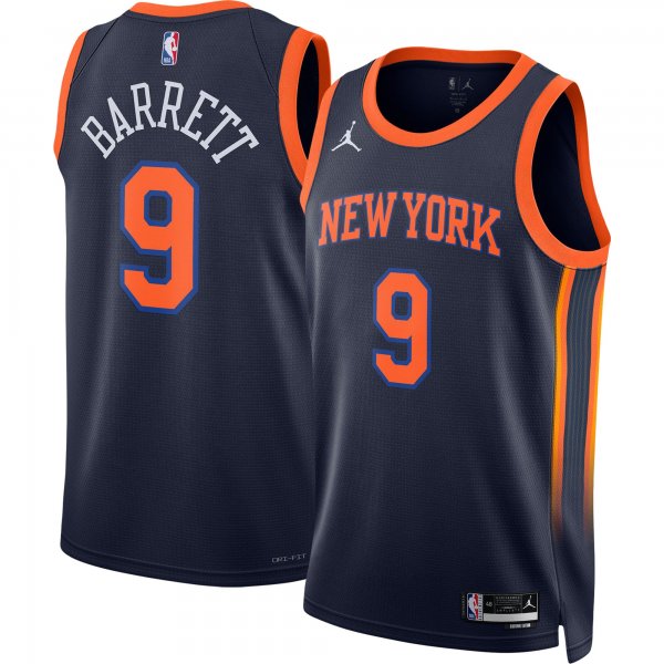 Unisex New York Knicks RJ Barrett Jordan Brand Navy Swingman Jersey - Statement Edition