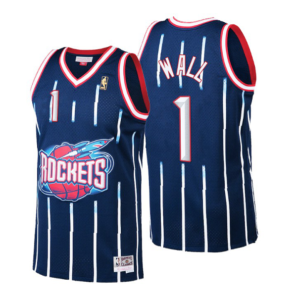 Men's Houston Rockets #1 John Wall Navy Hardwood Classic Fashion Jersey