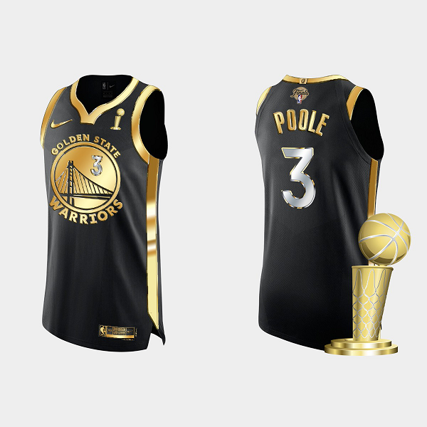 2022 NBA Finals Champions Men's Golden State Warriors Jordan Poole #3 Black Gold Golden Black Gold Jersey