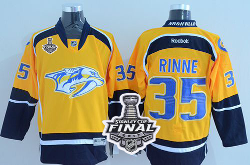 Nashville Predators #35 Pekka Rinne Yellow Home 2017 Stanley Cup Final Patch Stitched NHL Jersey