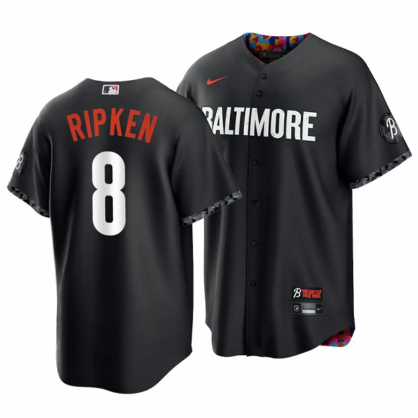 Men's Baltimore Orioles #8 Cal Ripken Jr. 2023 City Connect Black Cool Base Jersey