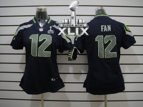 Nike Seattle Seahawks #12 Fan Steel Blue Team Color Super Bowl XLIX Women's Stitched NFL Limited Jersey