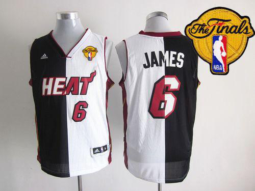 Men's Miami Heat #6 LeBron James Black/White Split Fashion Finals Patch Stitched NBA Jersey