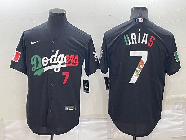 Men's Nike Los Angeles Dodgers #7 Julio Urias Black Mexico Throwback Cool Base MLB Jersey