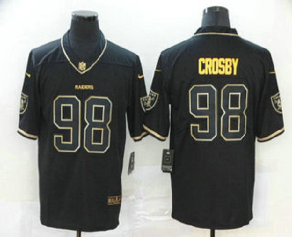 Men's Las Vegas Raiders #98 Maxx Crosby Black 100th Season Golden Limited Edition Jersey