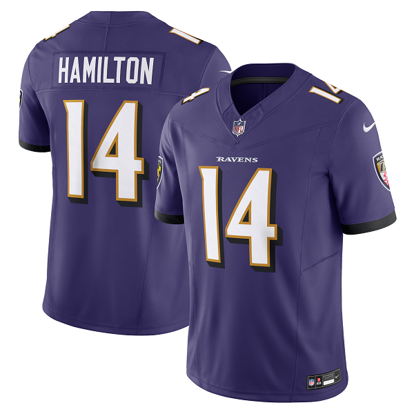 Men's Baltimore Ravens #14 Kyle Hamilton Nike Purple Vapor F.U.S.E. Limited NFL Jersey